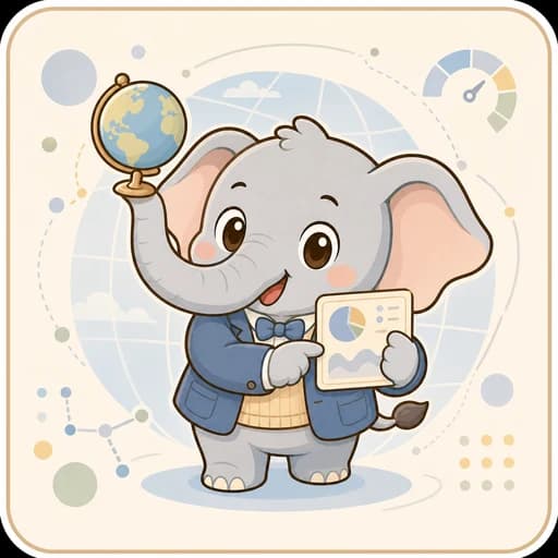 地球儀とカードを持つゾウのAIコーチ