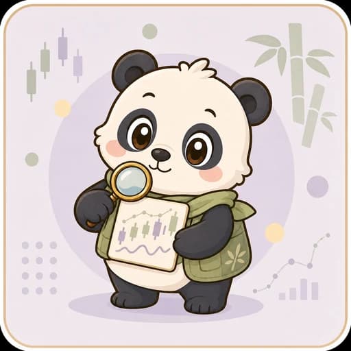 虫眼鏡とチャートカードを持つパンダのAIコーチ